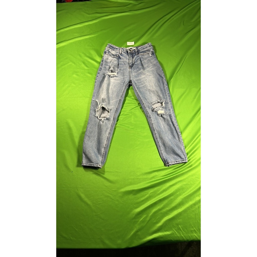 Tinseltown High-Rise Distressed Relaxed Jeans Light Wash Blue Size 7
